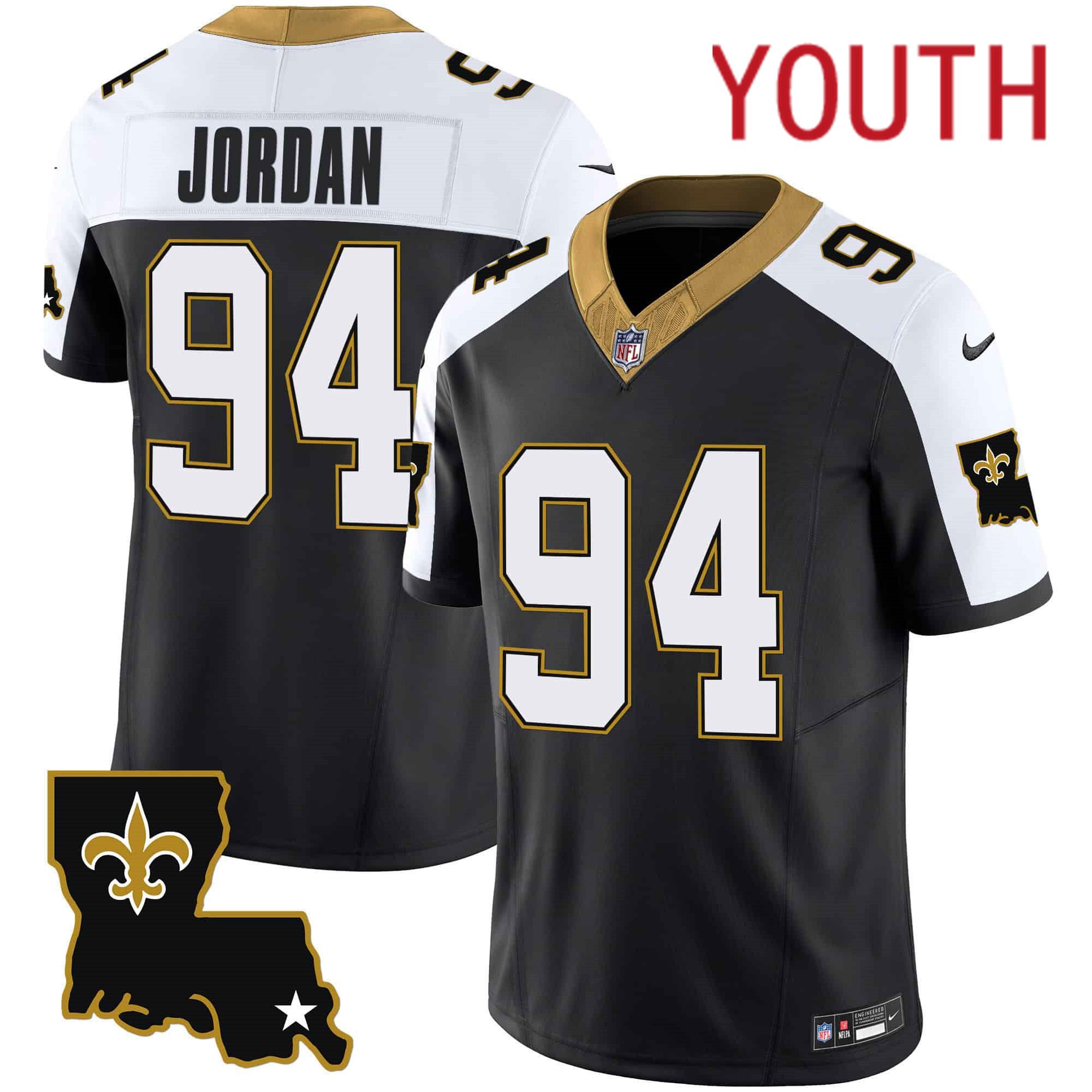 Youth New Orleans Saints 94 Jordan Black 2024 Nike 1987 Legacy Vapor Limited NFL Jersey
